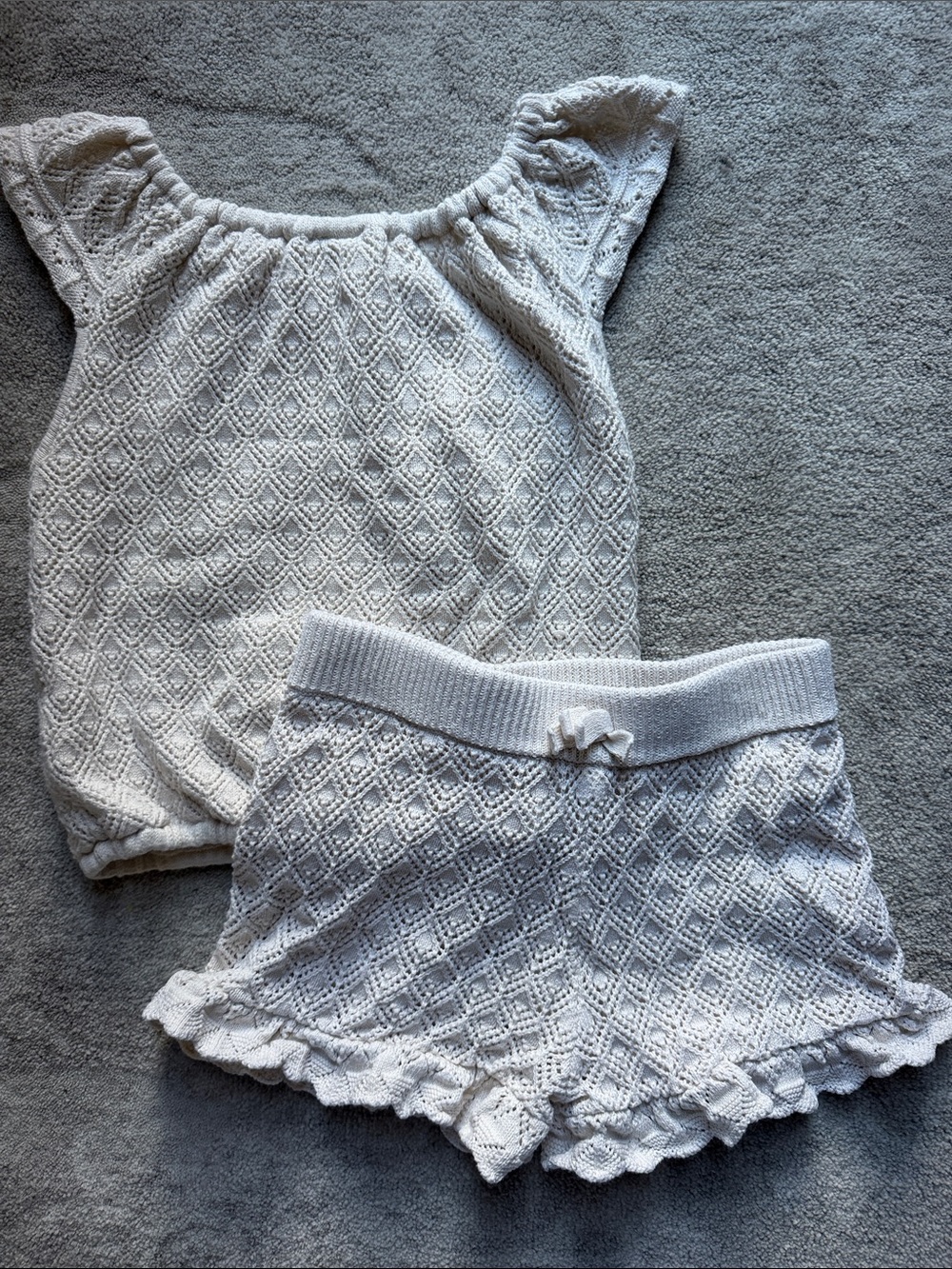 Girl’s Cream Knit Set - Lightweight Top & Shorts
